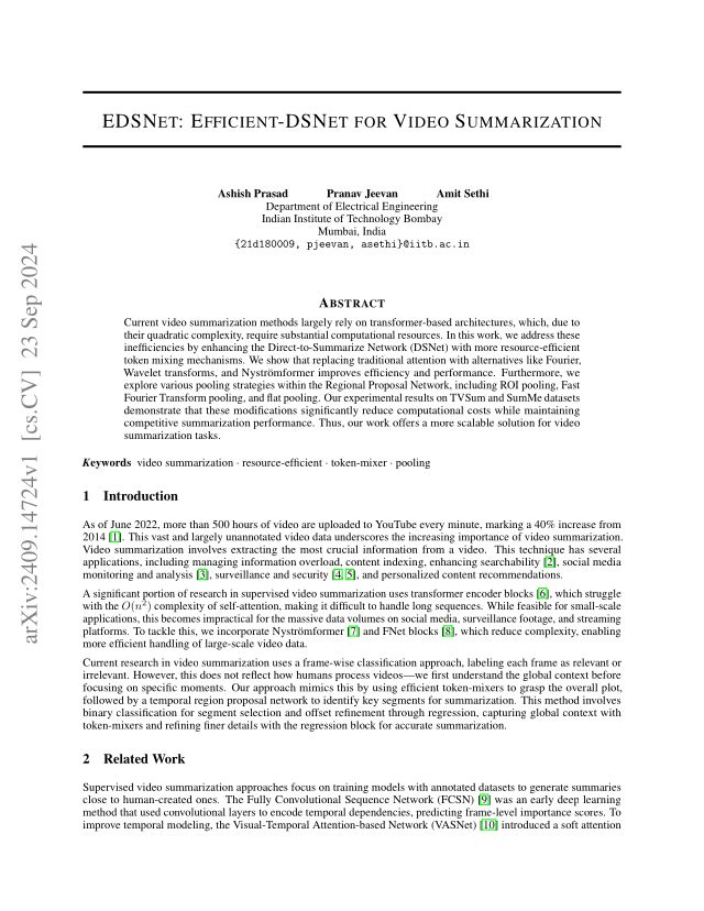 EDSNet: Efficient-DSNet for Video Summarization