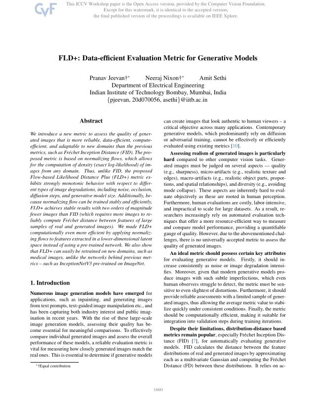 FLD+: Data-efficient Evaluation Metric for Generative Models