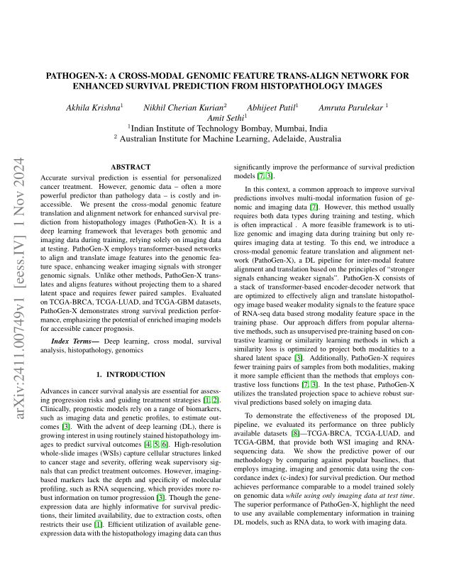 PathoGen-X: A Cross-Modal Genomic Feature Trans-Align Network for Enhanced Survival Prediction from Histopathology Images