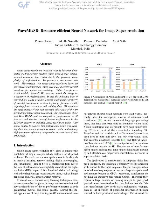 WaveMixSR: A Resource-efficient Neural Network for Image Super-resolution